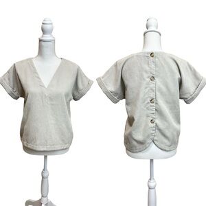 Madewell Collette V-Neck Corduroy Short Sleeve Top - Size XS